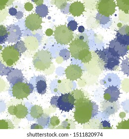 Watercolor paint transparent stains vector seamless wallpaper pattern. Decorative ink splatter, spray blots, dirty spot elements seamless. Watercolor paint splashes pattern, smear fluid splats.