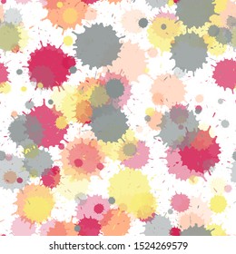 Watercolor paint transparent stains vector seamless wallpaper pattern. Messy ink splatter, spray blots, dirty spot elements seamless. Watercolor paint splashes pattern, smear liquid stains.