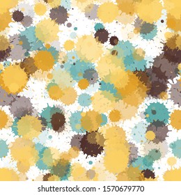 Watercolor paint transparent stains vector seamless grunge background. Scribble ink splatter, spray blots, dirty spot elements seamless. Watercolor paint splashes pattern, smear fluid splats.
