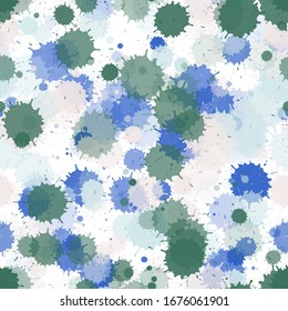 Watercolor paint transparent stains vector seamless wallpaper pattern. Decorative ink splatter, spray blots, dirty spot elements seamless. Watercolor paint splashes pattern, smear fluid splats.