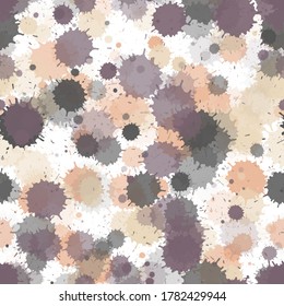 Watercolor paint transparent stains vector seamless grunge background. Messy ink splatter, spray blots, mud spot elements seamless. Watercolor paint splashes pattern, smear fluid splats.