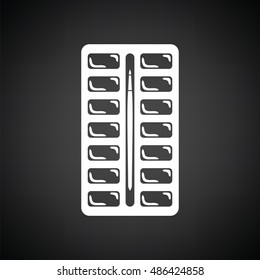 Watercolor paint-box icon. Black background with white. Vector illustration.