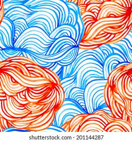 Watercolor painted abstract doodles pattern vector design