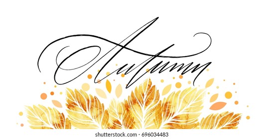 Watercolor painted autumn leaves banner. Fall background design. Vector illustration EPS10