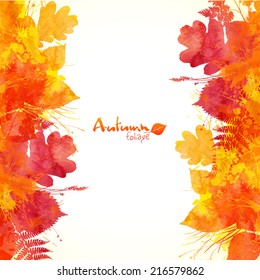 Watercolor painted autumn leaves vector background