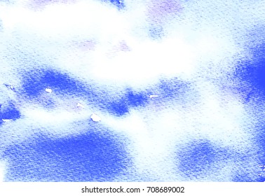 Watercolor painted blue sky cloud pattern. Painted abstract background, watercolor painting. Hand drawn vector illustration. Sky backdrop. Cloudy sky drawing. Flowing paint, blurry drawing.