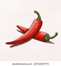 Watercolor painted chili pepper Hand drawn fresh food design 