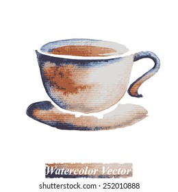 Watercolor painted a cup of coffee,vector