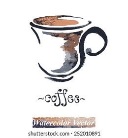 Watercolor painted a cup of coffee,vector