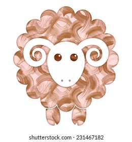 Watercolor painted cute Sheep flat icon vector illustration. 