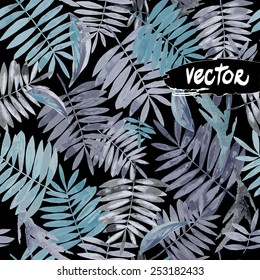 Watercolor painted floral design. seamless pattern Dark tropical jungle. vector floral on a dark background. painted palm leaves. monochrome Tropical Flowers.