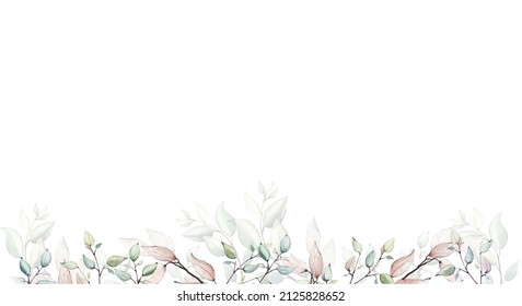 Watercolor painted floral frame. Arrangement with branches and leaves. Vector border