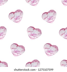 Watercolor painted heart.  Valentine's day pattern. Seamless vector ink design. Modern watercolor  elements. Emotional art, technique on wet. 