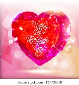 Watercolor painted heart for Valentine`s Day card or background. 