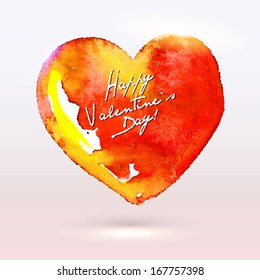 Watercolor painted heart for Valentine`s Day card or background.