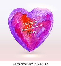 Watercolor painted heart for Valentine`s Day card or background.