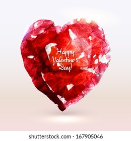 Watercolor painted heart for Valentine`s Day card or background.