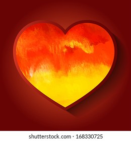 Watercolor painted heart  for Valentine`s Day card  or background. Vector illustration. 