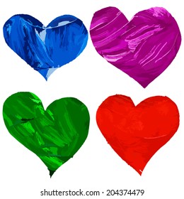 Watercolor painted heart, vector element for your design, handmade with acrylic and canvas. Brush stroke. Vector. 