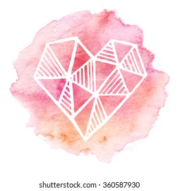Watercolor painted pink hear. Vector element for your design EPS10