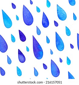 Watercolor painted rain drops vector seamless pattern