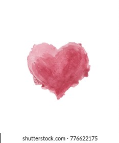 Watercolor painted red heart on white background. Vector illustration