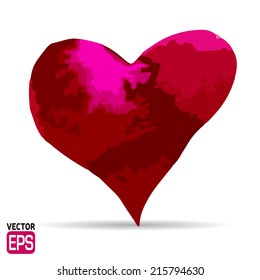 Watercolor painted red heart, vector element for your design. Vector