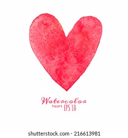 Watercolor painted red heart. Vector isolated element for your design.