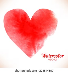 Watercolor painted red heart, vector element for your design 