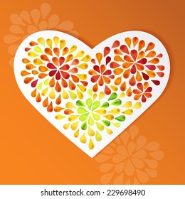 Watercolor painted red petals heart, vector element for your design. Floral watercolor heart