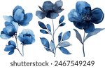 Watercolor painted set of blue and emerald flowers. Vector traced floral collection isolated.	

