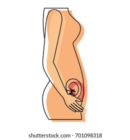 watercolor painted silhouette of side view pregnancy process in female body embryo growth vector illustration