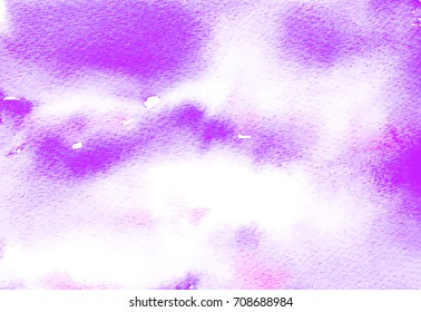 Watercolor painted sunset purple sky cloud pattern. Painted abstract background, watercolor painting. Hand drawn vector illustration. Sky backdrop. Cloudy sky drawing. Flowing paint, blurry drawing.
