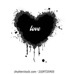 Watercolor painted vector Heart Shape. Hand-drawn painted Watercolour Background. Black ink brush strokes Illustration for Wedding cards, Valentine Day Greetings