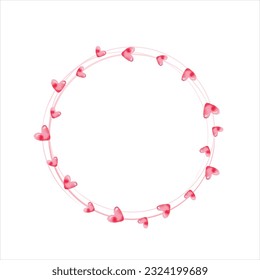 Watercolor painted vector hearts round frame