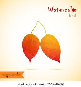 Watercolor painted vector leaf. Orange autumn collection.