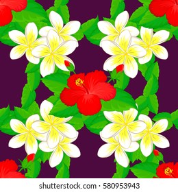 Watercolor painting of abstract motley flowers. Vector seamless pattern on a purple background. Pattern with many cute flowers.