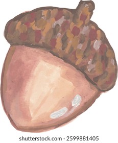 Watercolor painting of an acorn, perfect for autumn and fall themes.