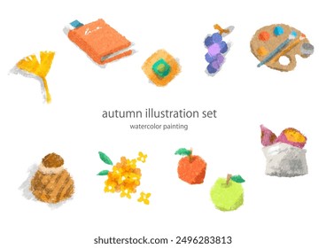 watercolor painting, autumn elements illustration set