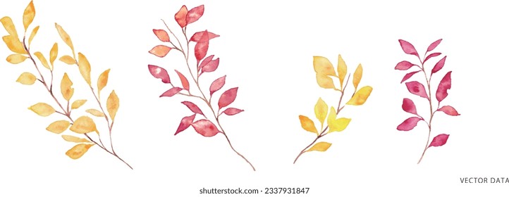 Watercolor painting. Autumn leaves vector illustration with watercolor touch. Autumn leaves natural background.