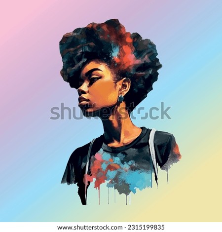 Watercolor painting of a beautiful black woman No background colorful Cute black woman T-Shirt Photo for women's cute girl black 