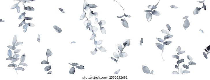 Watercolor painting. Black and white grass, trees and plants vector illustration with watercolor touch. Luxury image background of plants and trees. Black and white grass and trees image.