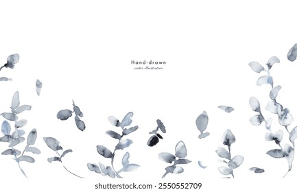 Watercolor painting. Black and white grass, trees and plants vector illustration with watercolor touch. Luxury image background of plants and trees. Black and white grass and trees image.