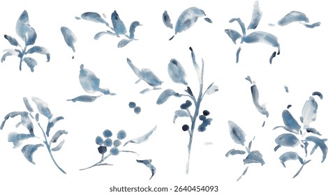 Watercolor painting. Black and white vector illustration with watercolor touch. Black and white botanical drawing. Summer plant frame.