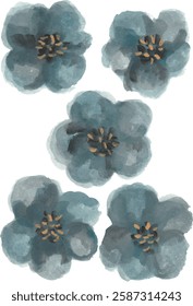 watercolor painting of blue flowers on a white background