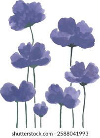 watercolor painting of blue flowers on a white background	