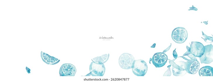 Watercolor painting. Blue lemon illustration with watercolor touch. Lemon vector illustration. Fresh summer background frame.