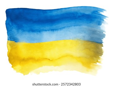 Watercolor painting, blue and yellow, abstract background, Ukrainian flag colors, artistic representation, vibrant hues.