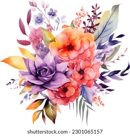 Watercolor painting of a bouquet of flowers.