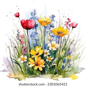 Watercolor painting of a bouquet of flowers.